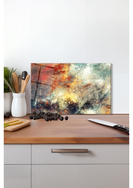 Renkli Eskitme Cam Kesme Tahtası, Silikon Ayaklı, Isıya Kırılmaya Dayanıklı ,sunum Kesme Tablası