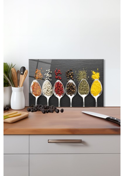 Baharatlı Cam Kesme Tahtası, Silikon Ayaklı, Isıya Kırılmaya Dayanıklı, Sunum Kesim Tablası