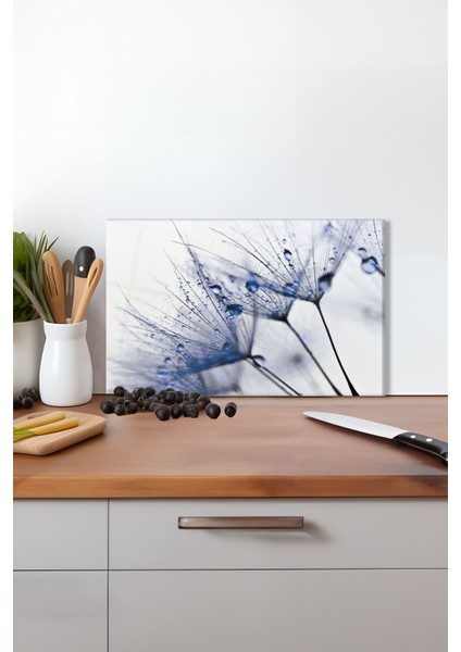 Çiğ Taneli Karahindiba Cam Kesme Tahtası, Silikon Ayaklı, Isıya Kırılmaya Dayanıklı, Sunum Tablası