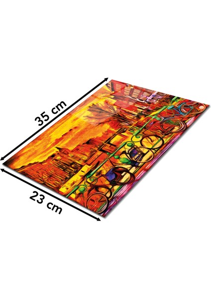 Bisiklet Şehir Manzarası Cam Kesme Tahtası, Silikon Ayaklı, Isıya Kırılmaya Dayanıklı, Sunum Tablası fiyatları