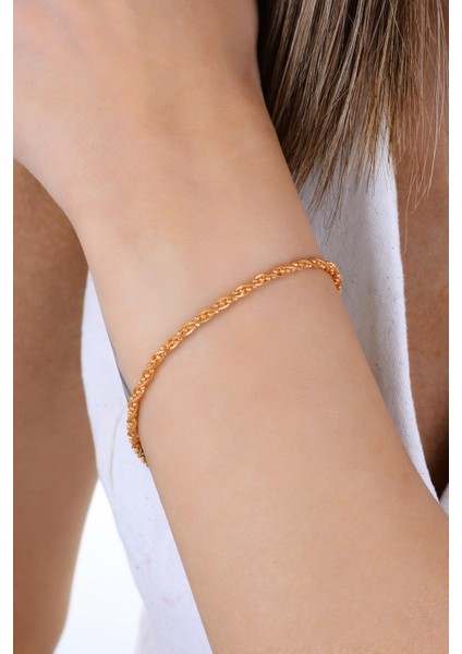 Gümüş Rose Top Zincir Detaylı Burgulu Italyan Bileklik SGTL12943ROSE