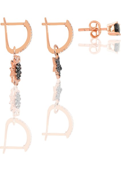 Gümüş Rose Siyah Taşlı Yıldız Güneş, ve Tektaşlı Kombin Küpe SGTL12106SIYAH fiyatları