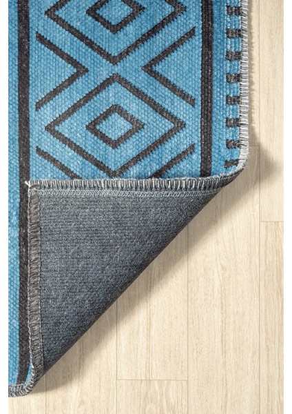 Ares Antrasit Mavi Halı Yıkanabilir Kaymaz Taban Şönil Kilim Dokuma Pamuk Taban Kilim NV15 50 x 80 cm modelleri