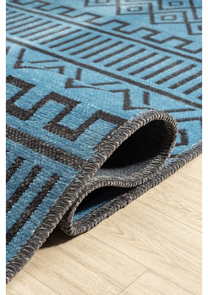 Ares Antrasit Mavi Halı Yıkanabilir Kaymaz Taban Şönil Kilim Dokuma Pamuk Taban Kilim NV15 50 x 80 cm fırsatları