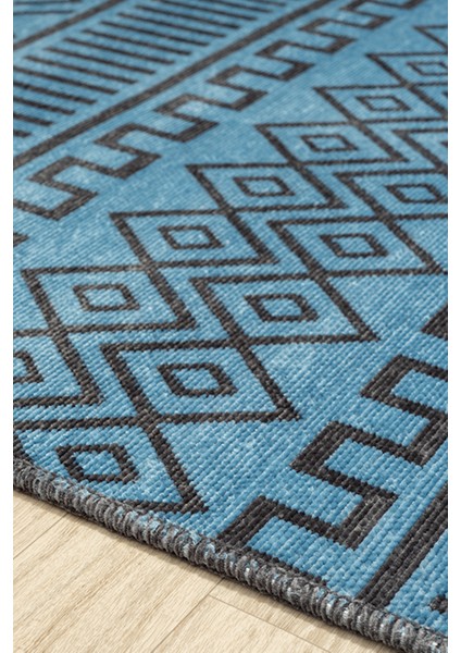 Ares Antrasit Mavi Halı Yıkanabilir Kaymaz Taban Şönil Kilim Dokuma Pamuk Taban Kilim NV15 50 x 80 cm indirimleri