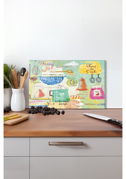 Time To Cook Cam Kesme Tahtası , Silikon Ayaklı, Isıya Kırılmaya Dayanıklı, Sunum Kesim Tablası