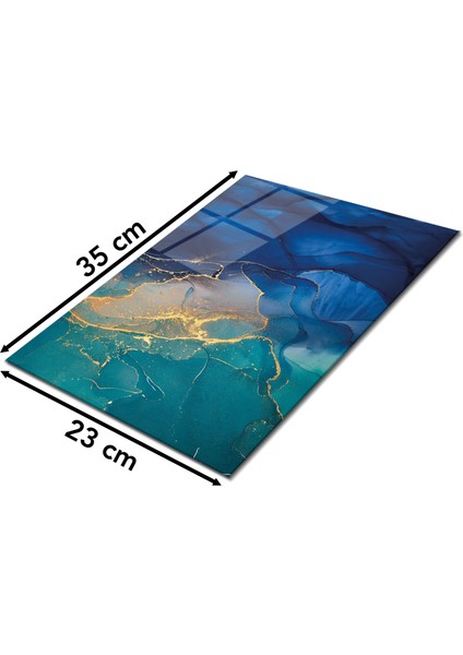 Mavi Gold Detay Soyut Cam Kesme Tahtası, Silikon Ayaklı, Isıya Kırılmaya Dayanıklı, Sunum Tablası fiyatları