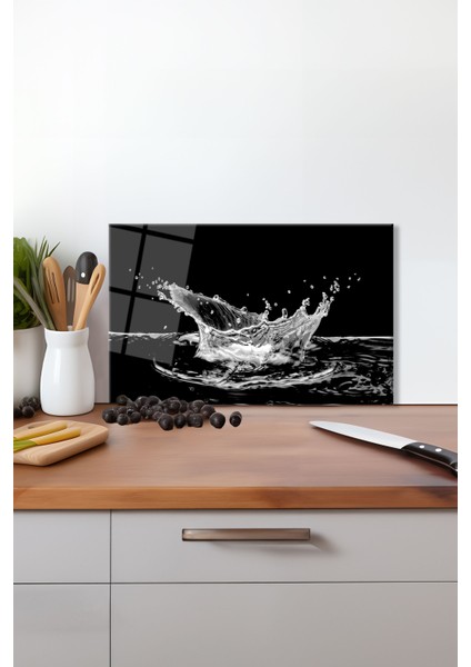 Su Dalgası Cam Kesme Tahtası, Silikon Ayaklı, Isıya Kırılmaya Dayanıklı, Sunum Kesim Tablası