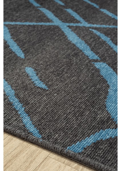 Ares Antrasit Mavi Halı Yıkanabilir Kaymaz Taban Şönil Kilim Dokuma Pamuk Taban Kilim NV26 50 x 80 cm indirimleri