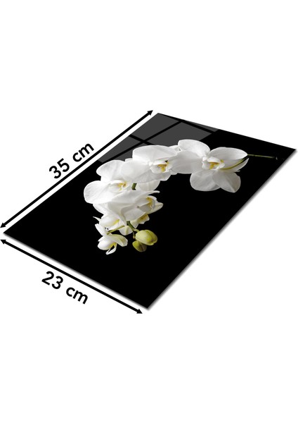 Beyaz Orkide Cam Kesme Tahtası, Silikon Ayaklı, Isıya Kırılmaya Dayanıklı, Sunum Kesim Tablası fiyatları