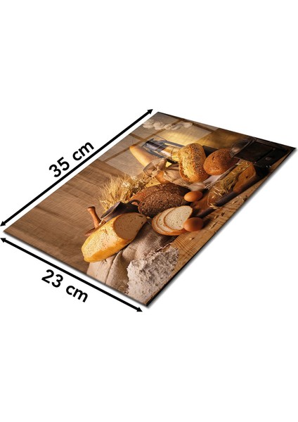 Mutfak Temalı Ekmek Çeşitleri Cam Kesme Tahtası , Silikon Ayaklı, Kırılmaya Dayanıklı, Sunum Tablası fiyatları
