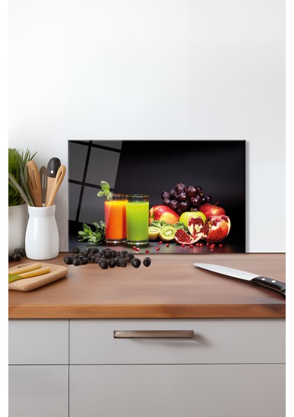 Meyve ve Meyve Suları Cam Kesme Tahtası , Silikon Ayaklı, Kırılmaya Dayanıklı, Sunum Kesim Tablası