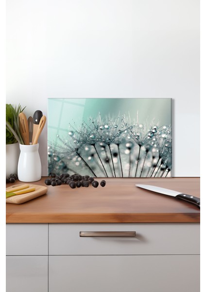 Yeşil Karahindiba Cam Kesme Tahtası, Silikon Ayaklı, Isıya Kırılmaya Dayanıklı, Sunum Kesim Tablası