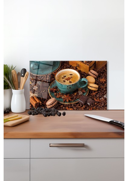 Kahve Lokum Çikolata Cam Kesme Tahtası , Silikon Ayaklı, Kırılmaya Dayanıklı, Sunum Kesim Tablası