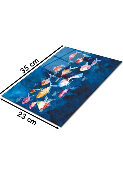 Turuncu Balıklar Cam Kesme Tahtası, Silikon Ayaklı, Isıya Kırılmaya Dayanıklı, Sunum Tablası fiyatları