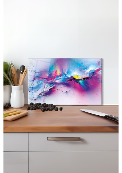 Modern Soyut Cam Kesme Tahtası, Silikon Ayaklı, Isıya Kırılmaya Dayanıklı, Sunum Kesim Tablası