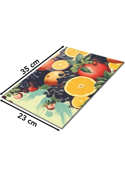 Meyve Illüstrasyonu Cam Kesme Tahtası, Silikon Ayaklı Isıya Kırılmaya Dayanıklı Sunum Kesim Tablası fiyatları