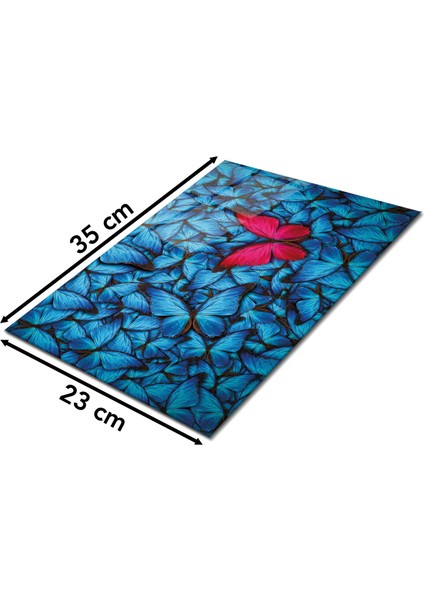 Mavi Kırmızı Kelebek Cam Kesme Tahtası, Silikon Ayaklı Isıya Kırılmaya Dayanıklı Sunum Kesme Tablası fiyatları