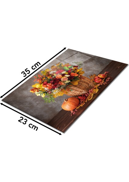 Sonbahar Çiçekli Cam Kesme Tahtası, Silikon Ayaklı, Isıya Kırılmaya Dayanıklı, Sunum Kesim Tablası fiyatları