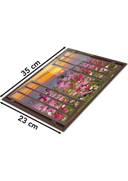 Pembe Çiçeklere Açılan Pencere Cam Kesme Tahtası , Silikon Ayaklı, Kırılmaya Dayanıklı Sunum Tablası fiyatları