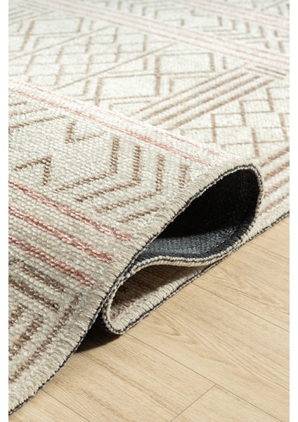 Ares Kemik Bej Halı Yıkanabilir Kaymaz Taban Şönil Kilim Dokuma Pamuk Taban Kilim NV17 80 x 300 cm fırsatları