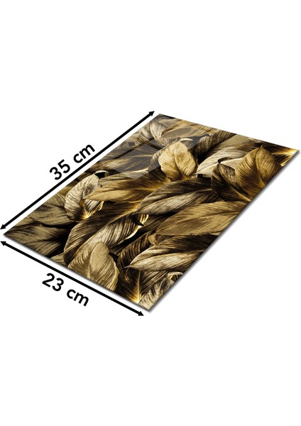 Sarı Yapraklar Cam Kesme Tahtası, Silikon Ayaklı, Isıya Kırılmaya Dayanıklı, Sunum Kesim Tablası fiyatları