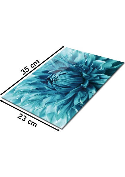 Mavi Tonlarda Çiçek Cam Kesme Tahtası, Silikon Ayaklı Isıya Kırılmaya Dayanıklı, Sunum Kesim Tablası fiyatları