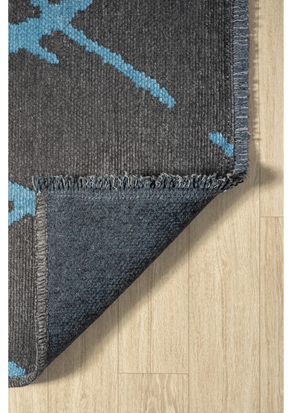 Ares Antrasit Mavi Halı Yıkanabilir Kaymaz Taban Şönil Kilim Dokuma Pamuk Taban Kilim NV26 80 x 150 cm modelleri