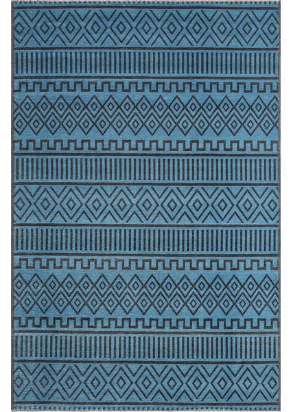 Ares Antrasit Mavi Halı Yıkanabilir Kaymaz Taban Şönil Kilim Dokuma Pamuk Taban Kilim NV15 80 x 150 cm fiyatları