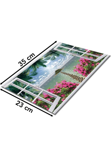 Ada Manzaralı Pencere Cam Kesme Tahtası Silikon Ayaklı Isıya Kırılmaya Dayanıklı Sunum Kesim Tablası fiyatları