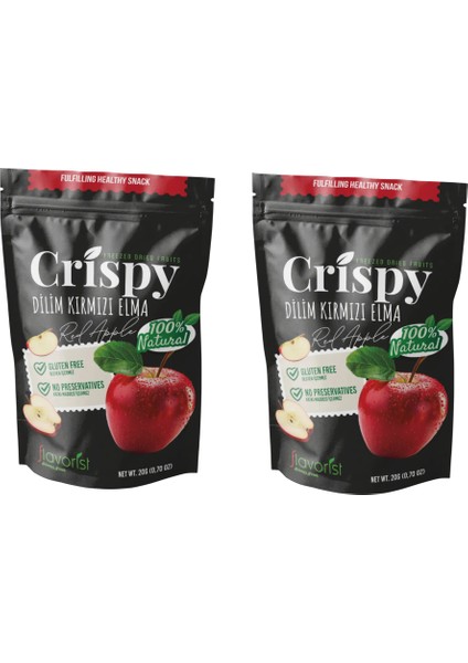 Dondurularak Kurutulmuş Kırmızı Elma Dilimleri 20 gr 2'li Paket