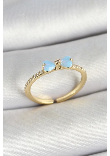 Pirinç Fiyonk Figürlü Zirkon Taşlı Gold Renk Ayarlanabilir Kadın Yüzük