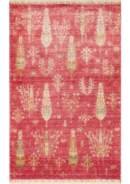 Nepal Zr 08 Bambu Viskon Kırmızı Sonbahar Uşak Desenli Halı