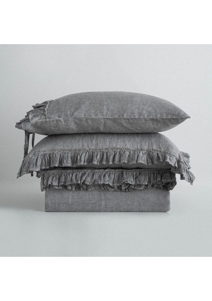 Miranda Battal Boy Nevresim Takımı %100 Keten Parça Boya Gri 220X240 cm