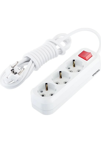 Anahtarlı Yerli Üçlü 3'lü 3 Çıkış Üçlü 2 Metre Grup Düğmeli Elektrik Uzatma Kablolu Priz