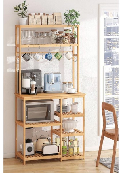 Bambu 8 Raflı Mutfak Bangosu Kahve Köşesi Fincan Askılı Mutfak Standı Dolap DB-0033 fiyatları