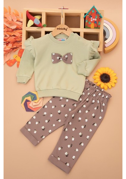 Kız Bebek Kolu Fırfırlı Fiyonklu Takım - 25798 (9-24 Ay)Yeşil fiyatları