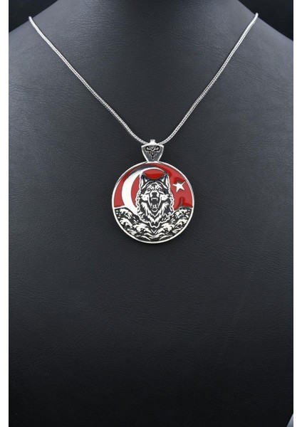 Bozkurt - Kurt - Ay Yıldızlı - Ay Yıldız Mineli 925 Ayar Gümüş Kolye Zincir 902125 fırsatları