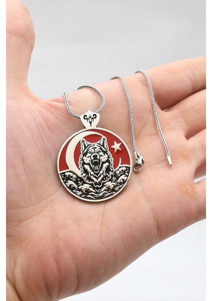 Bozkurt - Kurt - Ay Yıldızlı - Ay Yıldız Mineli 925 Ayar Gümüş Kolye Zincir 902125 indirimleri