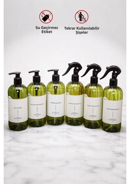 Mutfak Seti Plastik Şişe Sabunluk Seti 6'lı Yeşil 500 ml