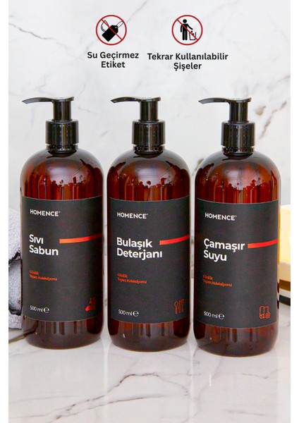 Sıvı Sabun Bulaşık Deterjanı Çamaşır Suyu Etiketli Plastik Amber Şişe 500ml