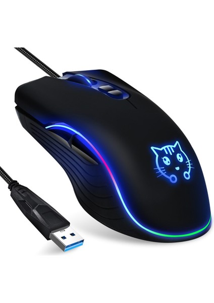 Ofis Aydınlık Sessiz Dva Sevimli Kart Erkek ve Kız Bilgisayar L Fare USB Kablolu Oyun Faresi (Yurt Dışından)