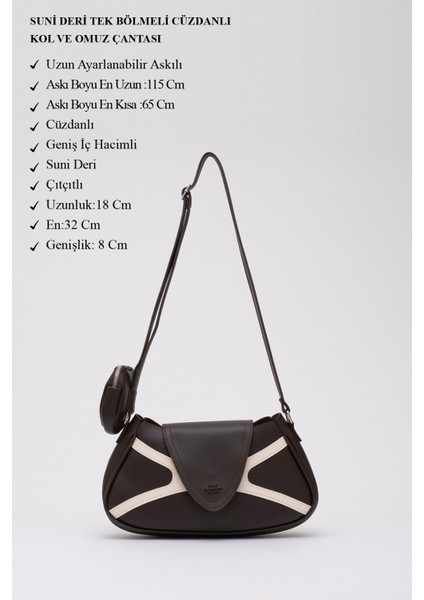 Kahverengi/krem SHK96 Suni Deri Tek Bölmeli Cüzdanlı Kol ve Omuz Çantası modelleri