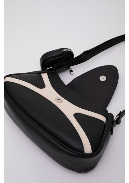 Siyah/krem SHK96 Suni Deri Tek Bölmeli Cüzdanlı Kol ve Omuz Çantası indirimleri