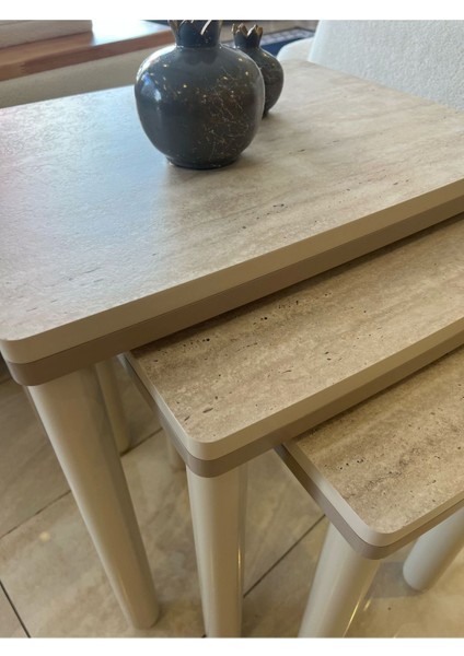 3lü Traverten Bohem Zigon Sehpa Vizon modelleri