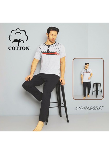 Ay Melek Erkek Pamuklu Pijama Takımı Cotton Gömlek ve Pijama Seti