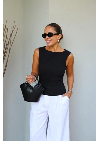 Siyah Yan Drape Detay Bluz modelleri