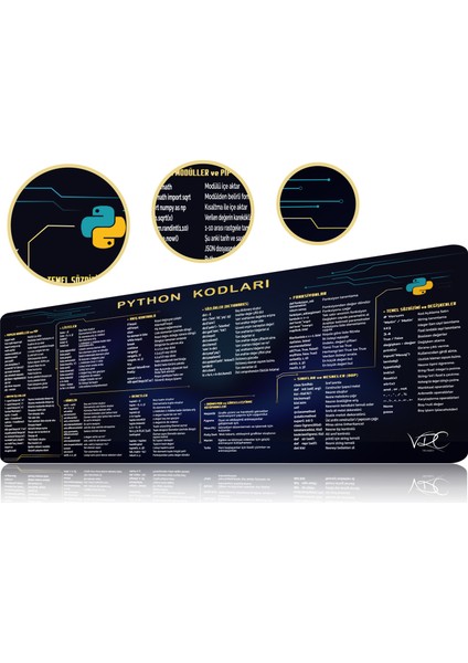 Python Kodları Mousepad 80X40CM Kaymaz Kauçuk Taban