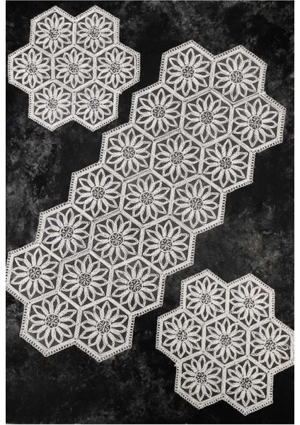 3 Parça Renkli Salon Sehpa Takımı ve Masa Örtüsü Seti