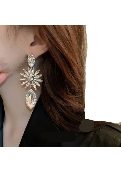 Gümüş Iğne Uzun Elmas Çiçek Su Damlası Küpe Niş Tasarım Küpeler Moda Mizaç Üst Düzey Küpeler (Yurt Dışından) fiyatları